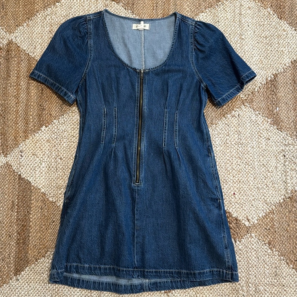 Madewell Dark Blue Denim Mini Dress with Front Zip